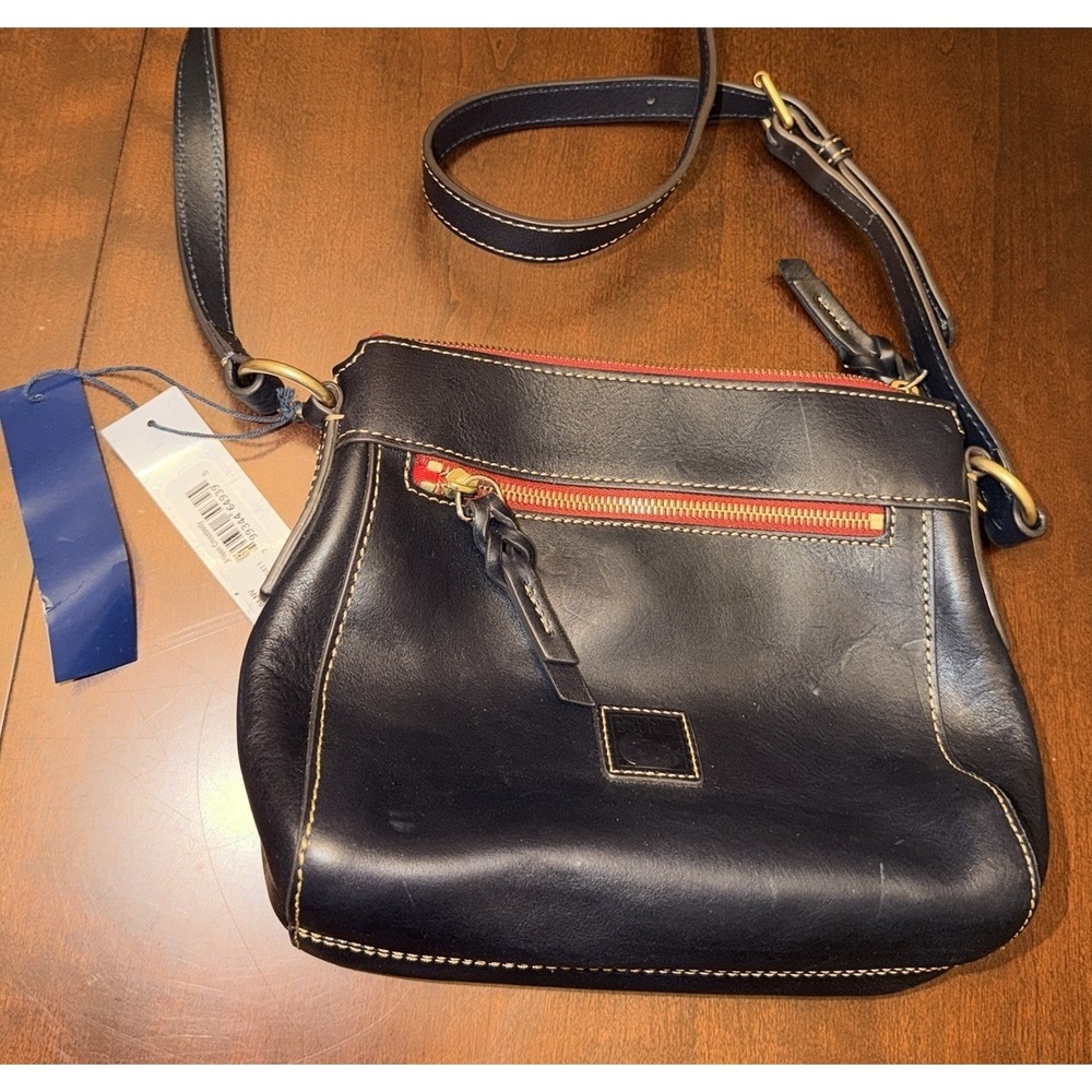 Dooney & Bourke Women's Black Crossbody Bag Zip Closure Red Lining Gold HW